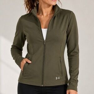 Under Armour Motion Olive Green Full Zip Softshell Performance Jacket L Running